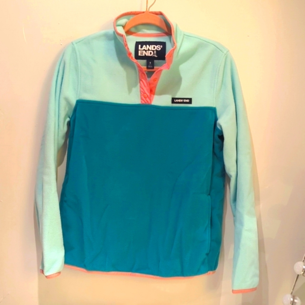 Lands' End retro look, new last winter, fleece aqua, teal, pink, snaps, small - Picture 4 of 15